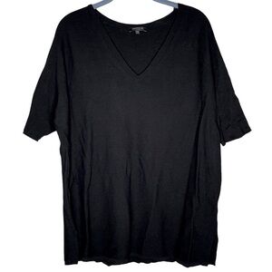 lafayette 148 black short sleeve knit v neck sweater medium